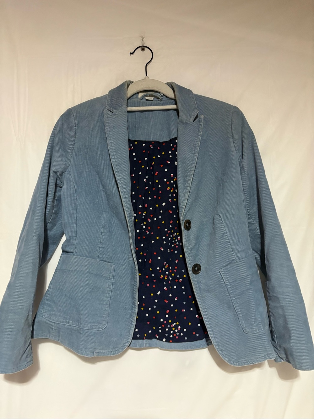 Boden Light Blue Corduroy Blazer with Polka-Dot Lining